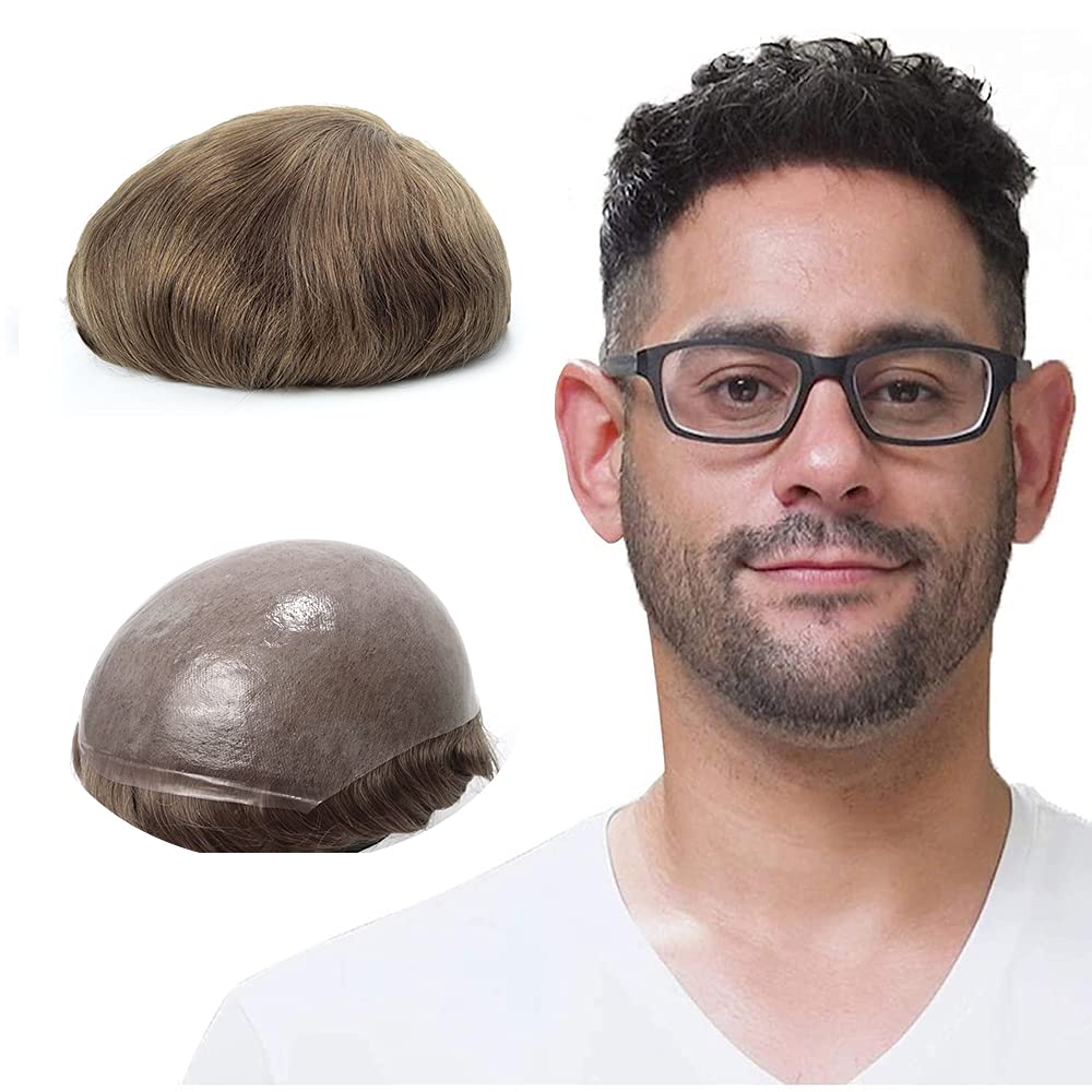 Lordhair Toupee Hairpiece for Men, 0.06mm Thin Skin V-looped Human Hair 8x10 Inch Light Medium Density Hair Replacement System