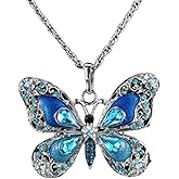 IS4U Vintage Multicolor Butterfly Necklace Bohemian Multicolor Enamel Butterfly Necklace Rhinestone Butterfly Pendant Necklace Chain Enamel Ethnic Costume Jewelry for Women