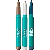 Thrive Causemetics Brilliant Eye Brightener Eyeshadow Stick Bundle for Brown Eyes, 3 Shades, Waterproof & Crease Proof Cream to Powder Long Lasting Formula, 3 Shadow Sticks & Confetti Makeup Bag