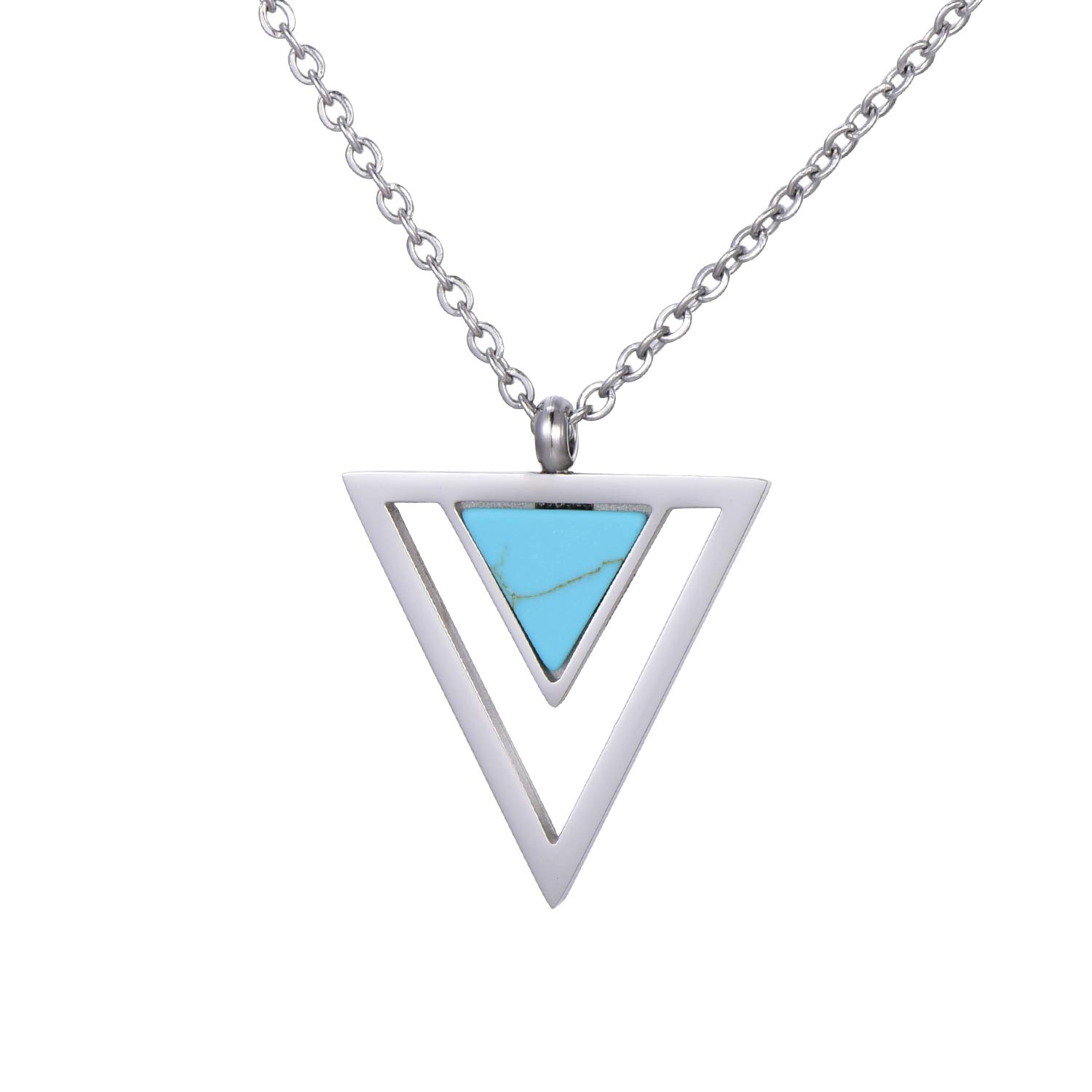 Morella women's necklace with pendant Double triangle turquoise silver stainless steel in velvet bag