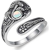 Fuguangju Mushroom Spoon Rings for Women Moss Agate/Moonstone/Opal/Turquoise 925 Sterling Silver Agate Mushroom Ring Vintage Thumb Ring Jewelry for Women Men