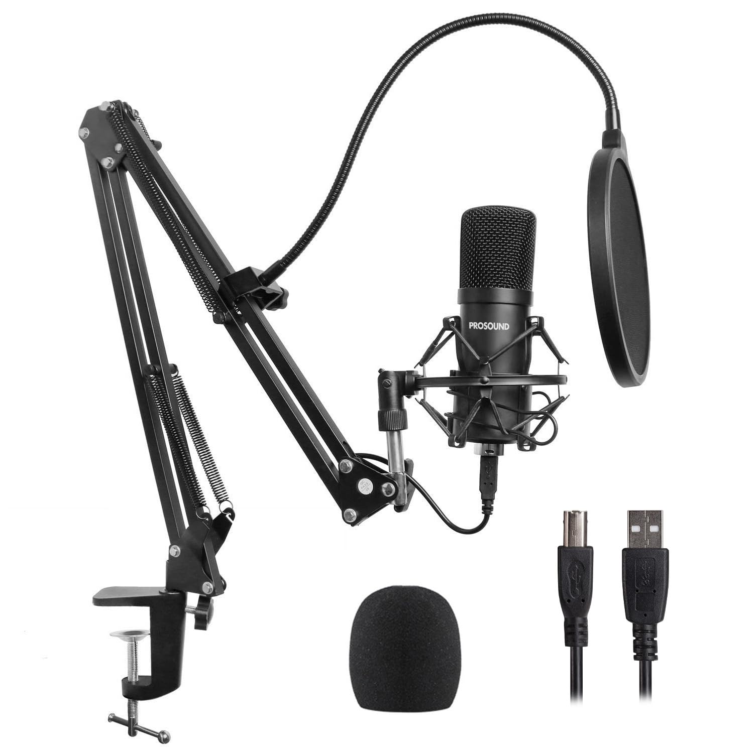 ProSound USB Microphone Kit 192KHZ/24BIT PC Condenser Podcast Streaming Cardioid Mic Plug & Play for Computer, YouTube, Gaming Recording