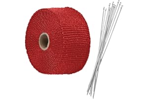 UHANBUT 2" x 16Ft Motorcycle Exhaust Heat Wrap Tape, Fiberglass Exhaust Tube Heat Shield Tape Roll with 10 Stainless Locking Ties, Universal Exhausts Manifold Accessories for Cars, SUVs (Red)
