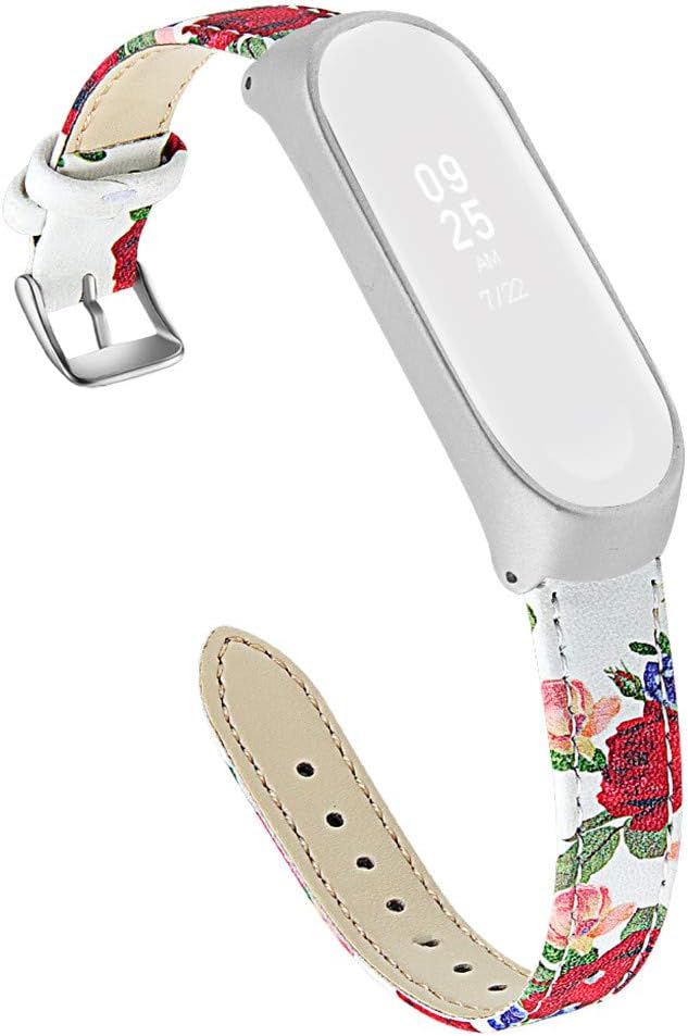 TeaBoy Mi Band 4 Watch Strap, Replacement Sport Floral Printed Accessories Leather Bracelet Wristbands Mi Band 4 Strap Band with Metal Case Compatible with Xiaomi Mi Band 4/3 Fitness Tracker