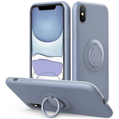 Vooii iPhone Xs/X Case Kickstand | Baby Grade Neste Silikoni (10ft Drop Testattu Suojaava, Mikrokuituliina Vuori Iskunkest&auml;v&auml; Full-Body Cover Case iPhone Xs/X (Laventeli Harmaa)