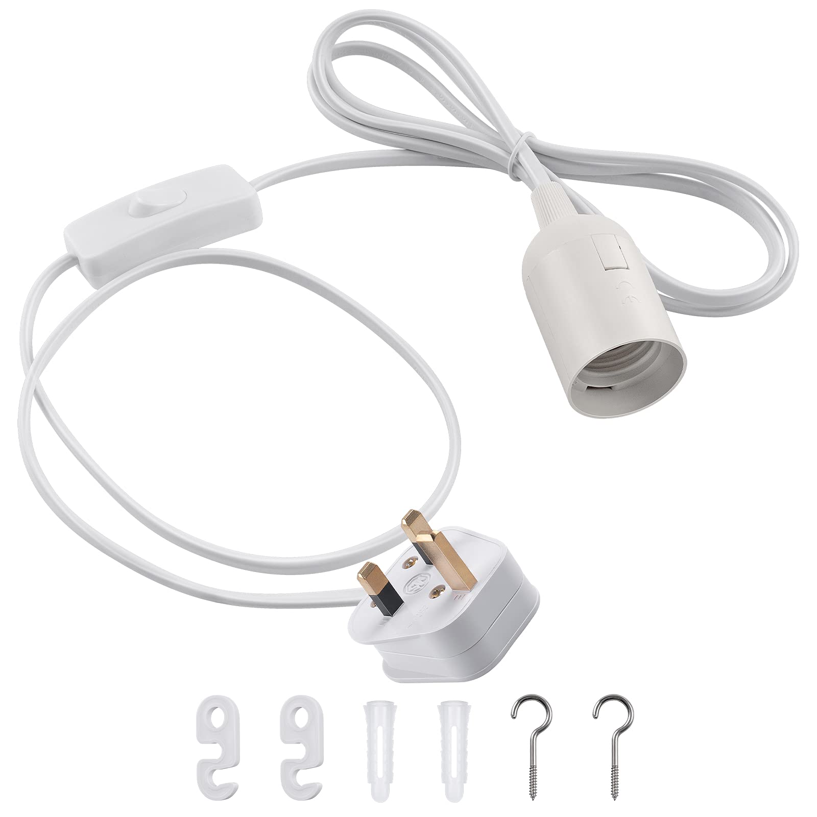 DiCUNO E27 Lampholder, Pendant Light Ceiling Lighting Fitting, Suspended Pendant Light Fitting Kit, White, 2M, 1Pack — image 1