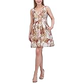 Vince Camuto Women's Metallic Jacquard Fit & Flare Dress, V-Neck, Sleeveless (Multi)
