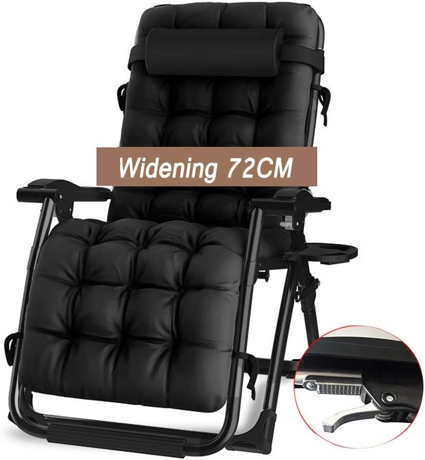 XZPENG Deck Chair Portable Adjustable Folding Zero Gravity Chair Garden Outdoor Patio Extra Wide Sun Lounger For Heavy People Widening 72CM (Color : Black)