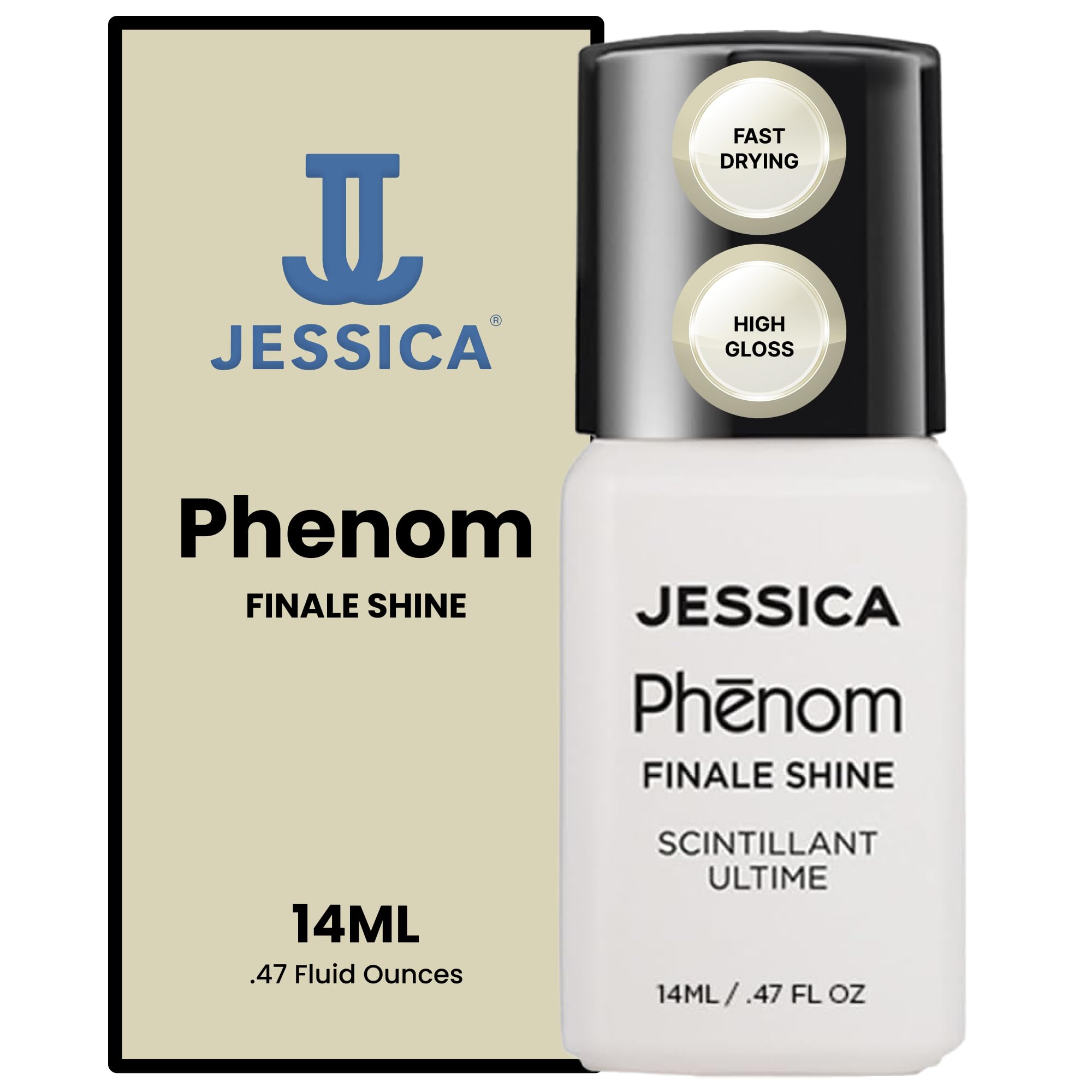 JESSICA Phenom Finale Shine Top Coat Nail Polish, High Gloss Finish, Long Lasting, Clear, 14ml