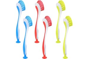 Akamino 6 PCS Dish Brush with Handle, 9.1x1.4 Inch Dishwashing Brush with Suction Cup, Multi Purpose Cleaning Scrubber with S