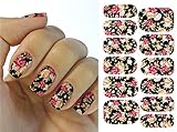 Full Wrap Nail Art Water Transfer Decal Sticker Black with Yellow Flowers Nail Sticker Tattoo - FashionDancing
