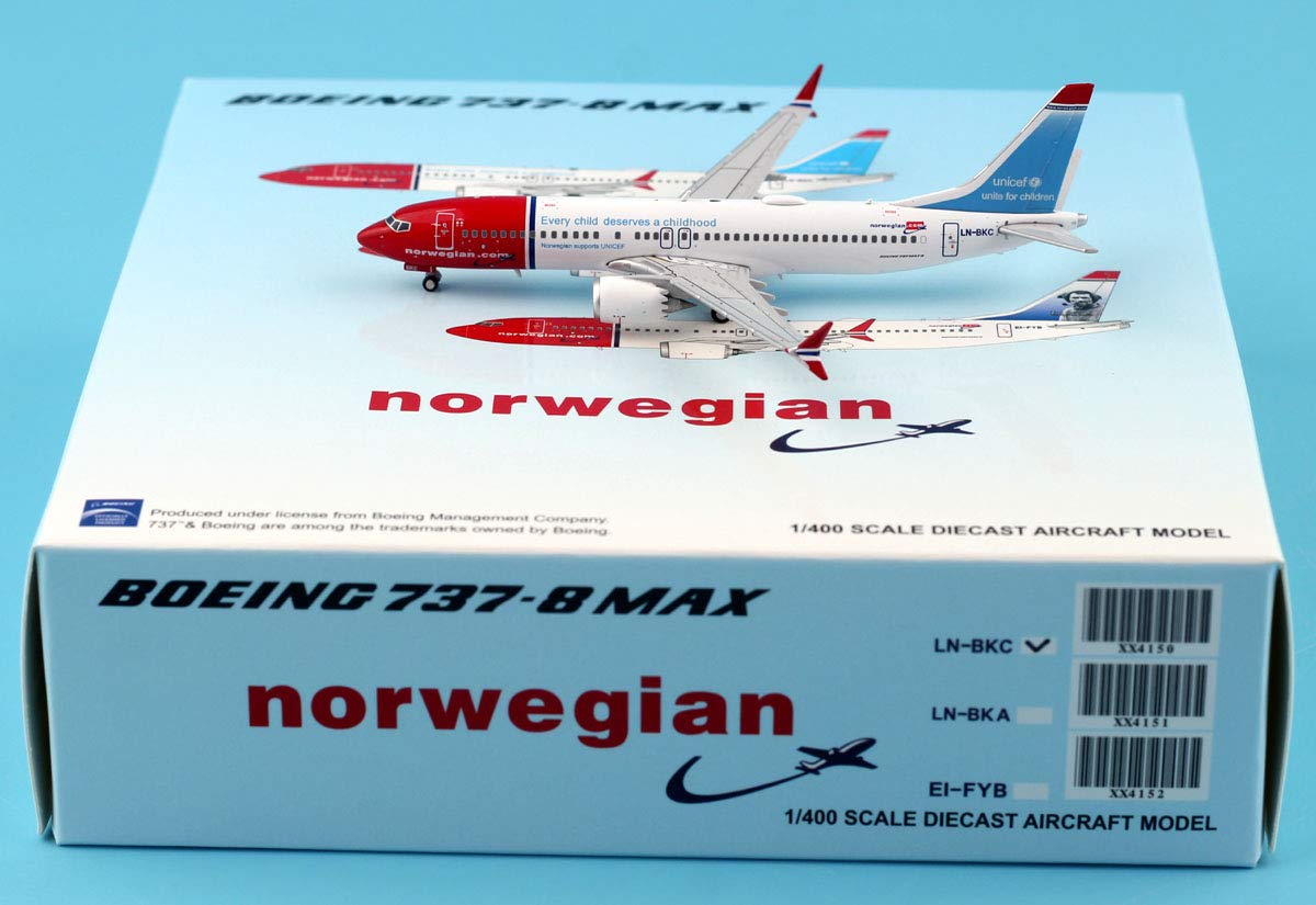 JC Wings 1:400 XX4150 B737-8Max Norwegian Airlines Plane Reg#LN-BKC Diecast Aircraft Jet Model