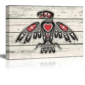 Red and Black Native American Indian Totem Bird Art - Rustic Canvas Art Home Art - 12x18 inches