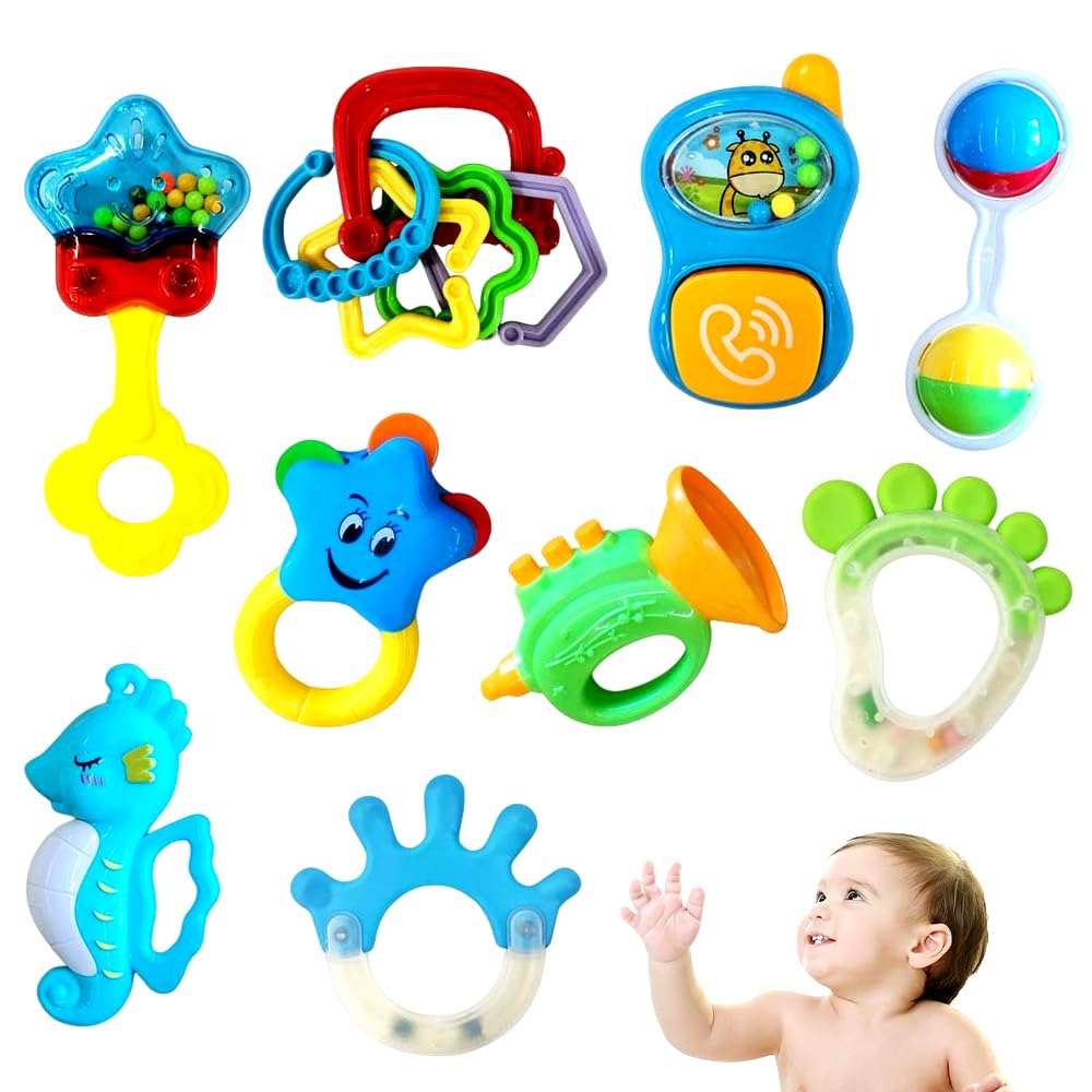 13 PCS Baby Rattles Set, Rattle Toys for Babies 0-6 Months, First Baby Rattles Teether Toys, Newborn Baby Toys & New Baby Gifts, Preschool Educational Early Learning Birthday