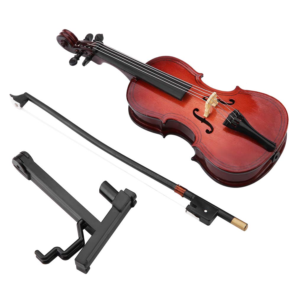 Tbest 5.5in Wooden Miniature Cello Model with Case and Stand, Instrument Ornaments and Musical Gifts