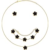 Gold Necklaces Bracelets Earring Set - 18K Gold Plated Flower Bracelet ,Stainless Steel Non Tarnish Floral Pendant Stud Jewelry Sets,Christmas Birthday Lucky Gift for Her Mom Wife Daughter Girlfriend