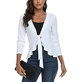 andy & natalie Women's Ruffled Tie Front Cardigan Long Sleeve Open Front Bolero Shrugs
