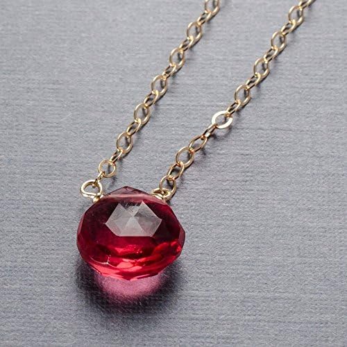 Dark pink quartz stone gold filled necklace