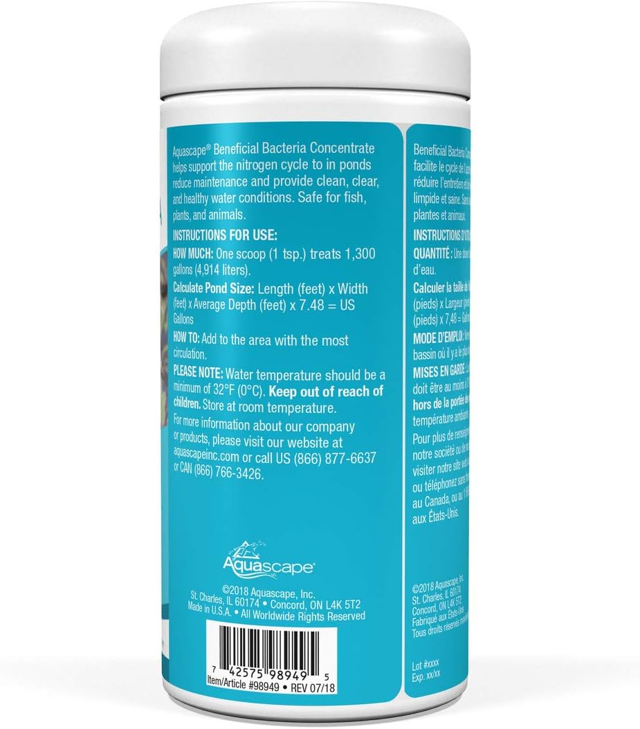 Aquascape 98949 Beneficial Bacteria Concentrate for Pond and Water Features, 1.1-Pound, white : Pond Water Treatments : Garden & Outdoor