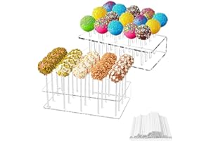 2 Pcs Acrylic Lollipop Holder,100 Lollipop Paper Sticks,15 Hole Cake Pops Display Holder, Cake Pops Display Stand for Wedding