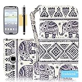 Galaxy S3 Case, Tradekmk(TM) Brand New Luxury Fashion Premium PU Leather Slim Fit [Totem Elephant Pattern] Folio Magnet Wrist Strap Wallet Stand Case Cover with Card Holders Compatible with Samsung Galaxy S3 i9300-[+Stylus+Screen Protector+Cleaning Cloth]