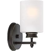 Kira Home Phoebe 8" Modern Wall Sconce/Vanity Light + Frosted Seeded Glass Shade, Oil-Rubbed Bronze Finish