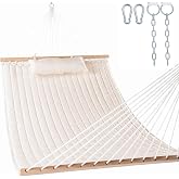 Lazy Daze Double Quilted Hammock with Pillow for Outside, Fit 13-15Ft Stand | Natural, 2 Person Heavy Duty Hammock with Spreader Bar and Carabiners for Outdoor Backyard Poolside, 450lbs Weight Capacity