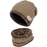 Malaxlx Kids Winter Beanie Hat and Scarf Set for Ages 5-14 Boys Girls – Fleece Lined Knit Warm Skull Cap and Neck Warmer