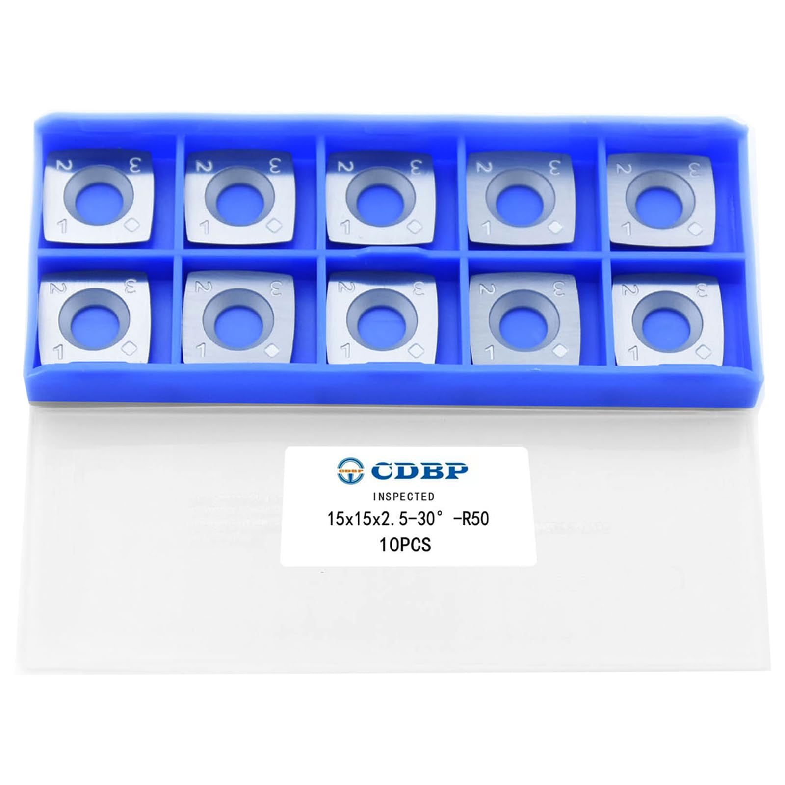 CDBP 15mm Square with 2"Radius Carbide Inserts Cutters 15×15×2.5mm-R50 Replacement for Woodworking Fits SpiralHelical Planer Cutter Head Lathe Turning Tools, 10pcs
