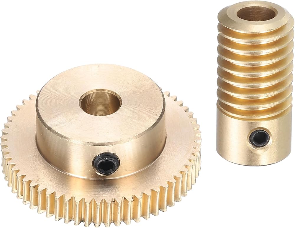 sourcing map 0.5M Worm Gear Set 60:1 Reduction 5mm Shaft 6mm Wheel Gearbox Brass