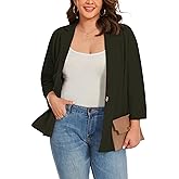MINTLIMIT Womens Plus Size Blazer 3/4 Sleeve Notch Lapel Casual Work Blazers One Button Open Front Pockets Jackets (XL-5XL)