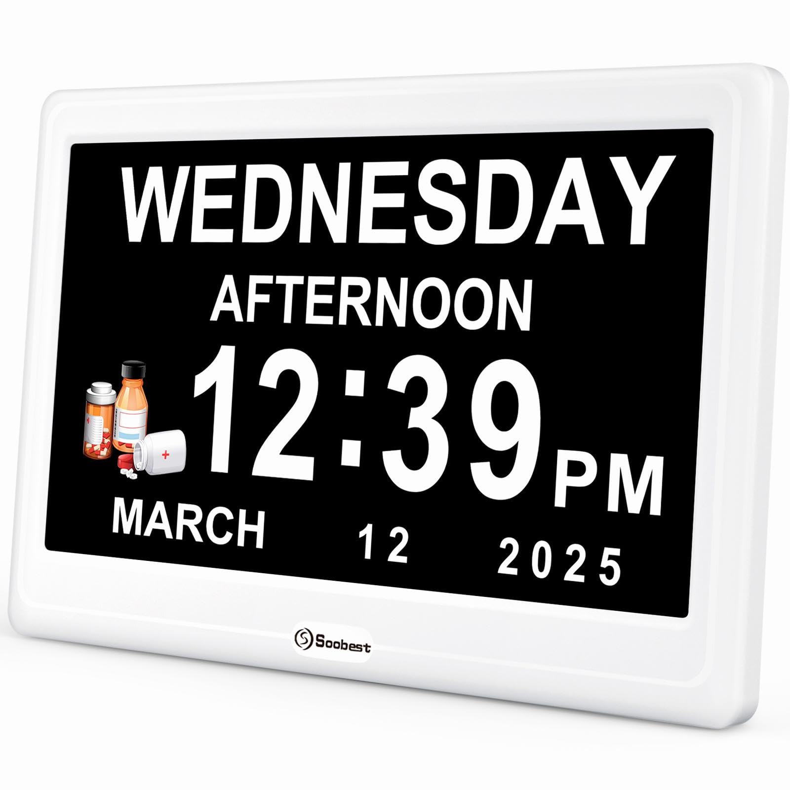 Photo 1 of Soobest 12” Dementia Digital Clock for Seniors Extra Large, 20 Alarm Reminders Date Day Time Display for Elderly Memory Loss Alzheimers, Electric Calendar Clock, Auto DST, 1024 * 600P HD