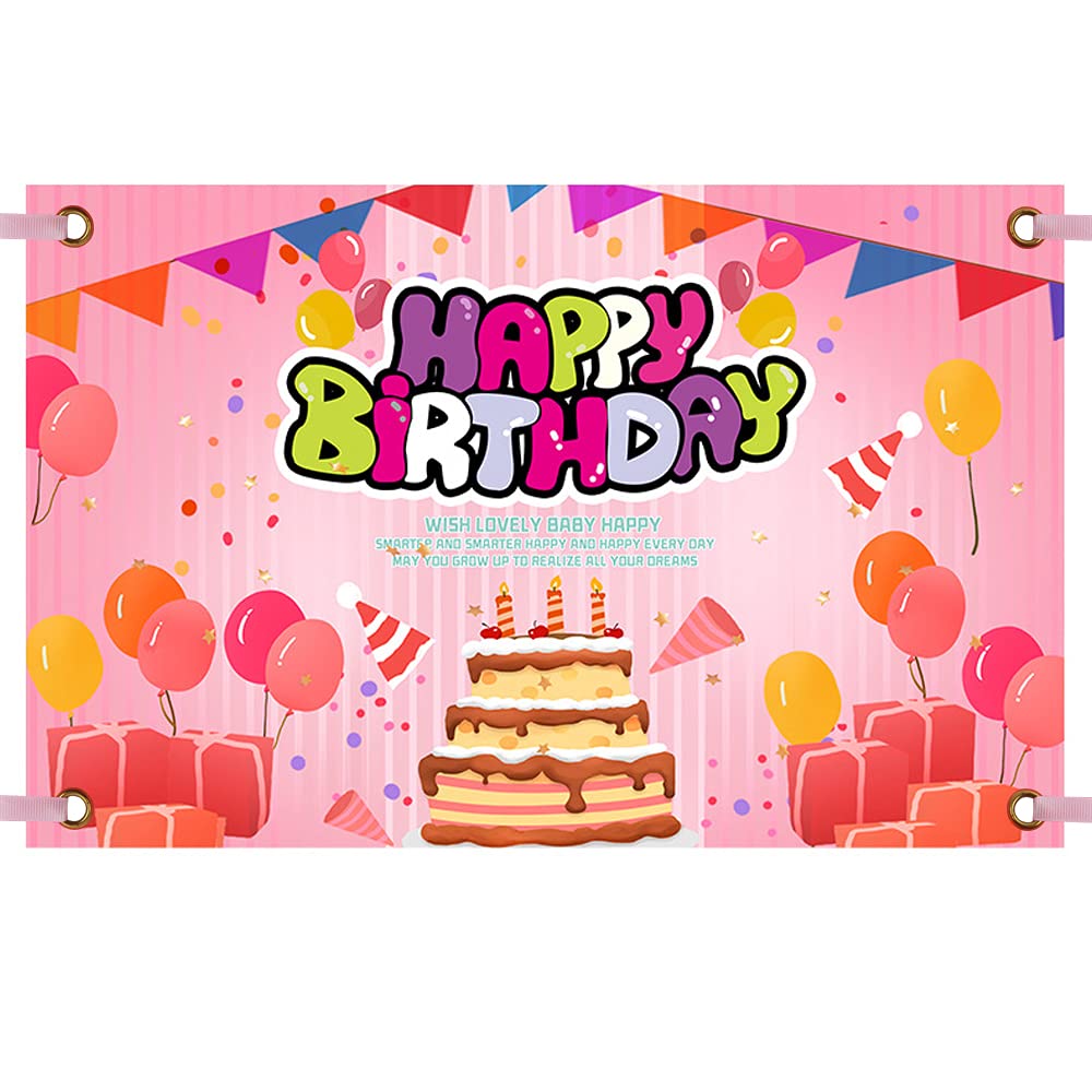 Birthday Backdrop Banner，110 * 180cm Birthday Party Decoration Poster Extra Large Party Background Decorations Supplies (pink)