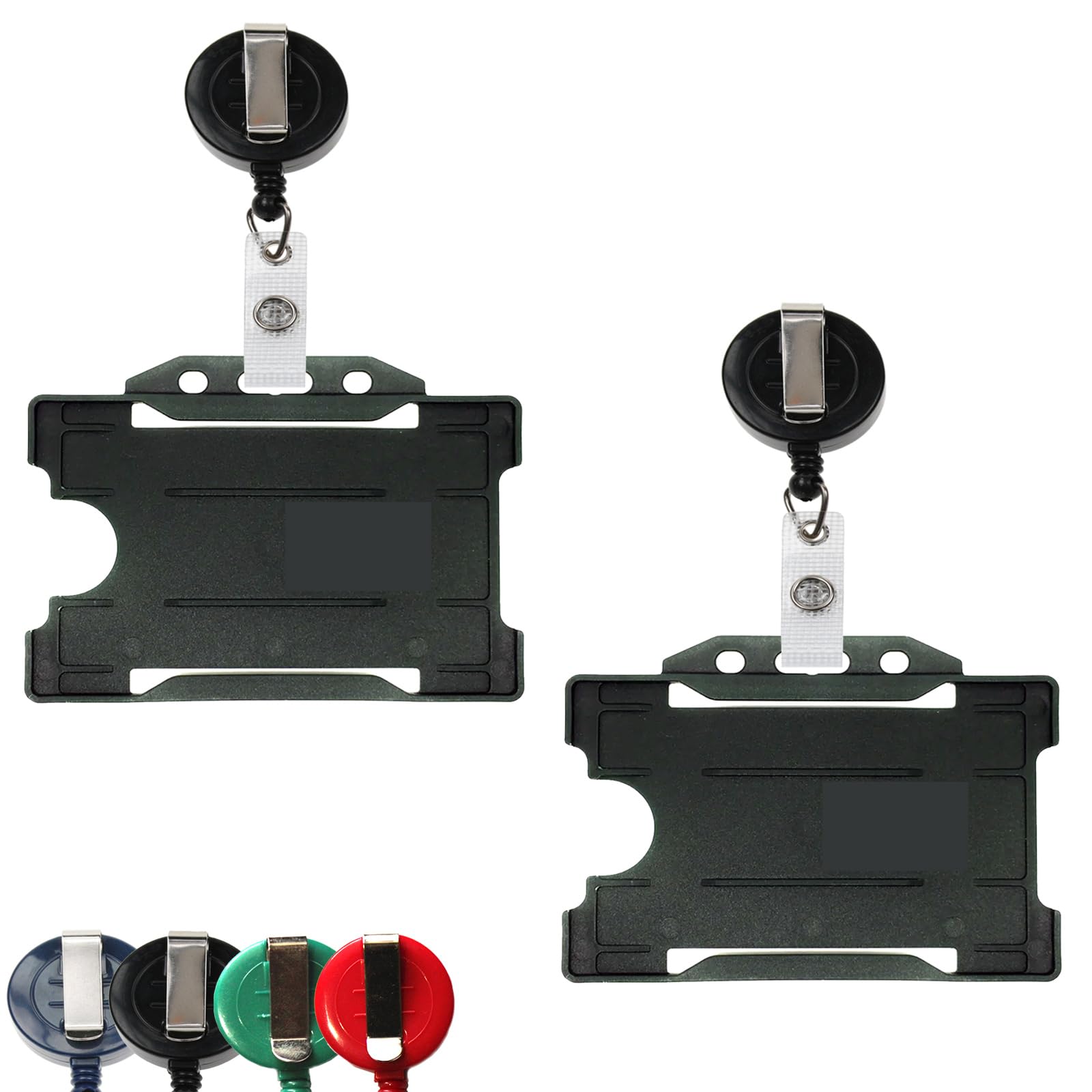 2 Pack / 25 Pack ID Badge Reel Retractable Yo Yo with ID Card Badge Holder - Extendable Pull Out, Belt Carabiner Clip-on for Work Office School Students (25 Black Badge Reels and 25 ID Card Holders)