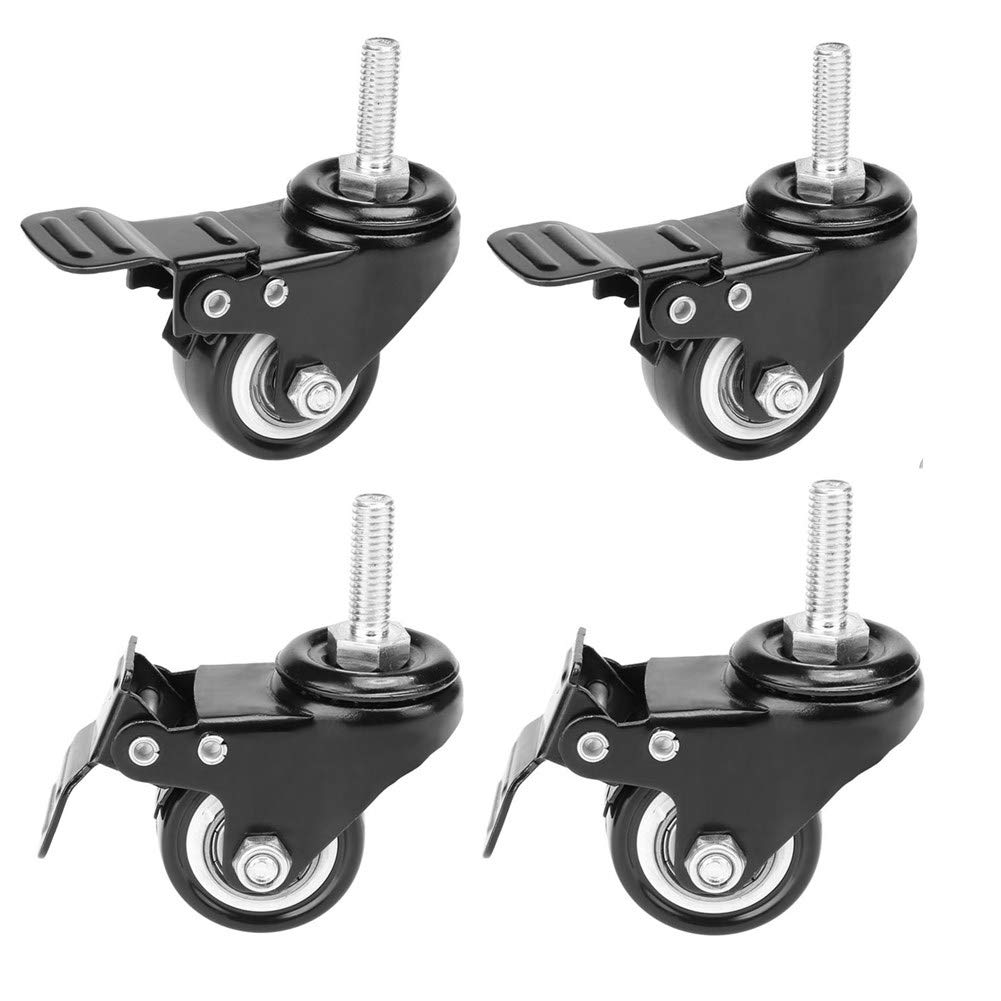 4 Pack, Youngine Locking Threaded Stem Mount 1.5" Swivel Caster Rotation Polyurethane Castor Wheel and Brake for Trolley, Carts, Furniture, Dolly, Workbench(M8x25mm)
