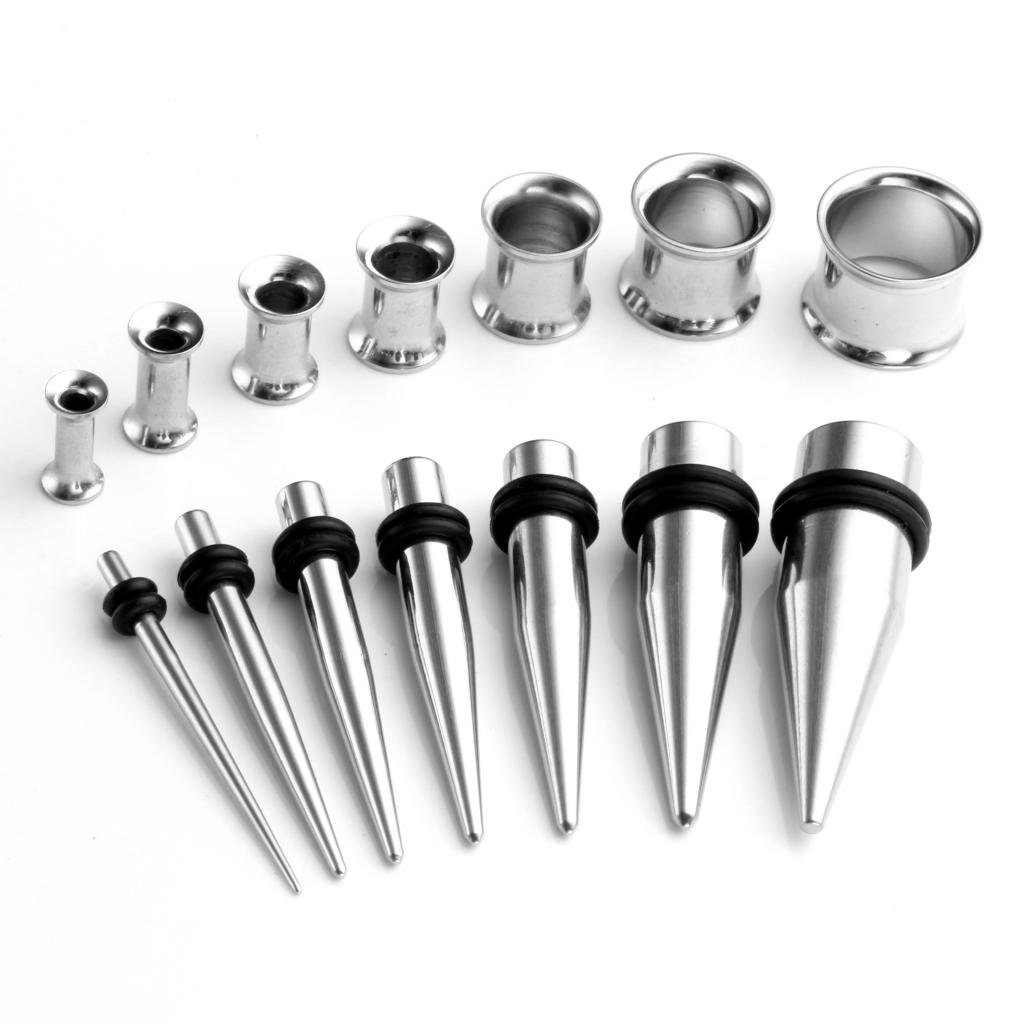 JSDDE Piercing Schmuck,28er 8x Size Edelstahl Tube Flared Ohr Tunnel Taper Dehnstab Plug Dehnungsset Dehnungssichel Expander Kit Ohrpiercing (#1)