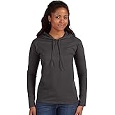 Anvil Women's Lightweight Hooded T-Shirt, Heather Dark Grey/Dark Grey, Small
