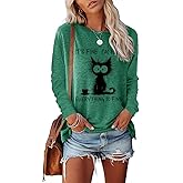 Nebere Womens Funny Saying I'm Fine Everything is Fine Sweatshirt Humor Graphic Tee Casual Loose Long Sleeve Cute Cat Tops