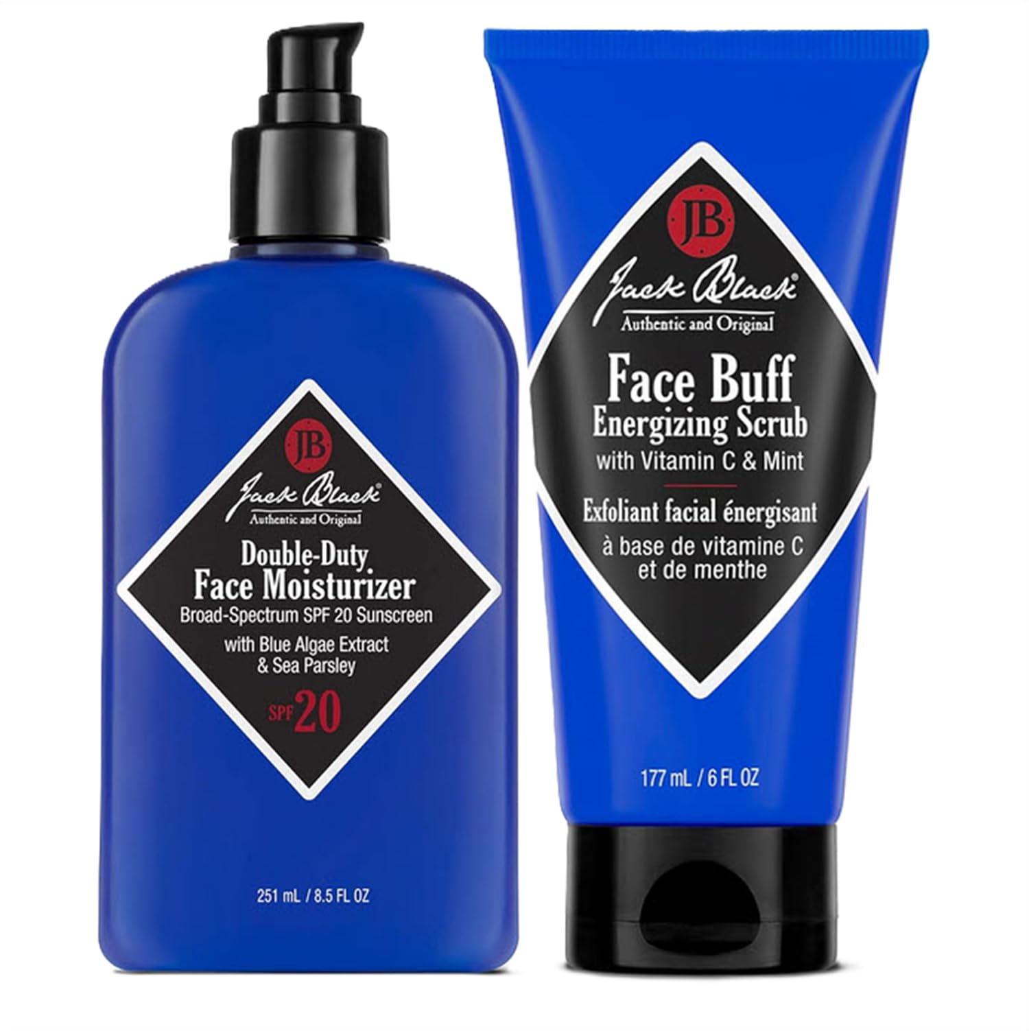 Jack Black Face Buff Energizing Scrub 6 Fl Oz & Double-Duty Face Moisturizer 8.5 Fl Oz Bundle - Mens Facial Scrub & Facial Moisturizer for Men Image