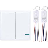 Thinkbee Wireless Lights Switch Kit, 2 Gang Wall Switch with Mini Receiver | Outdoor 984ft Indoor 656ft, No Wiring, No WiFi, Remote Control for Led Light Wireless Wall Switch, IP66 Waterproof