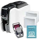Zebra ZC100 LT ID Card Printer - Complete Supplies Package with CloudBadging Software, Blank Cards, and Ribbon