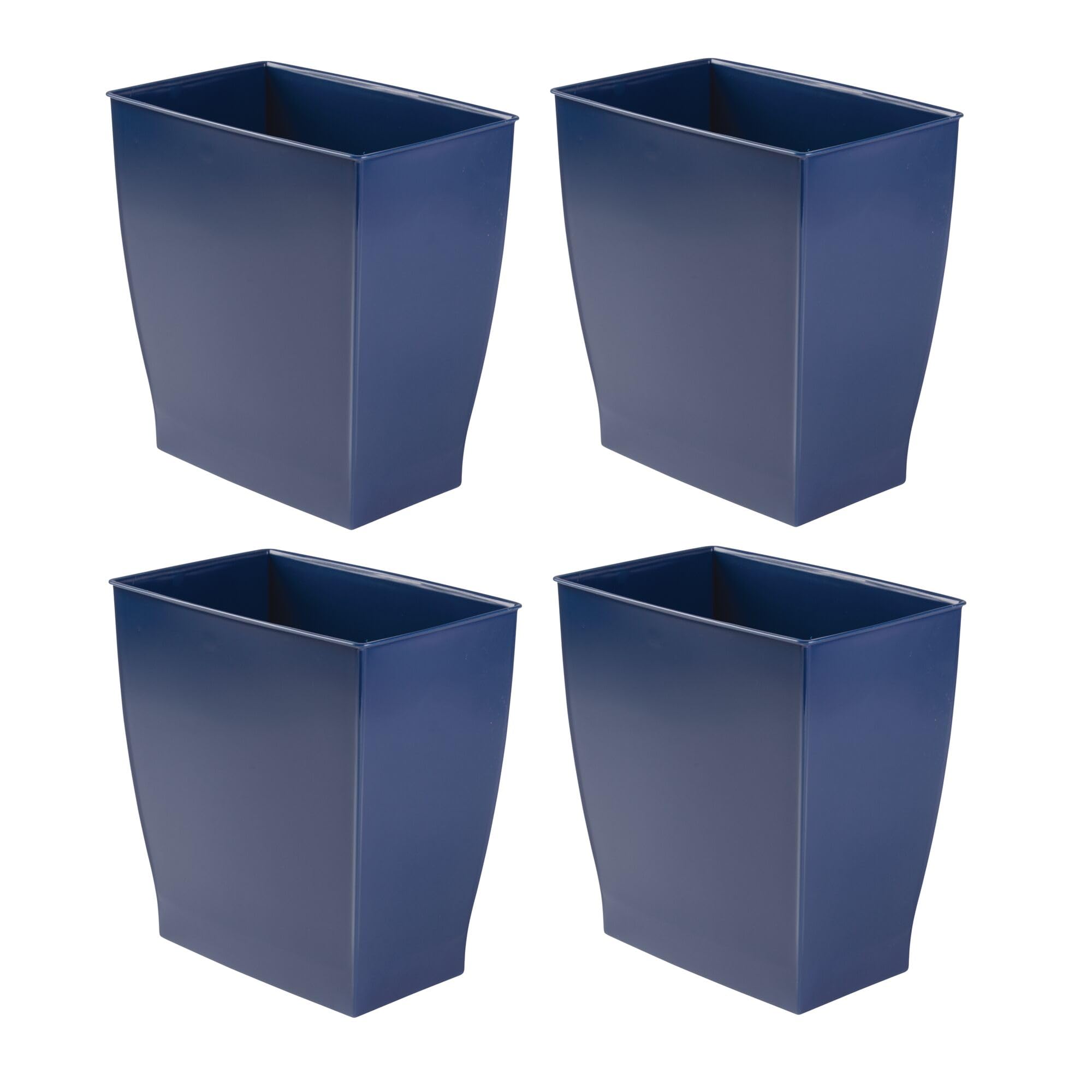 iDesign Small Plastic Bathroom Trash Can, Slim Rectangle Garbage Bin for Bedroom, Office, Dorm, 4-Pack, Navy Blue Image