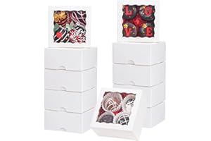 TEMLQPACK 20pcs 4x4x2 Inch Bakery Boxes with Window Cookies Boxes Soap Box Chocolate Truffle Boxes Macaron Boxes Dount Boxes Gift Treat Boxes for Cake Browine pastries, or gifts goodies Party Favor