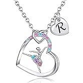 BAOWING Ballerina Necklaces Gifts for Girls Ballet Dancer Necklaces for Teens Little Girls Heart Initial Rainbow Dance Necklace Jewelry Gifts for Girls Women