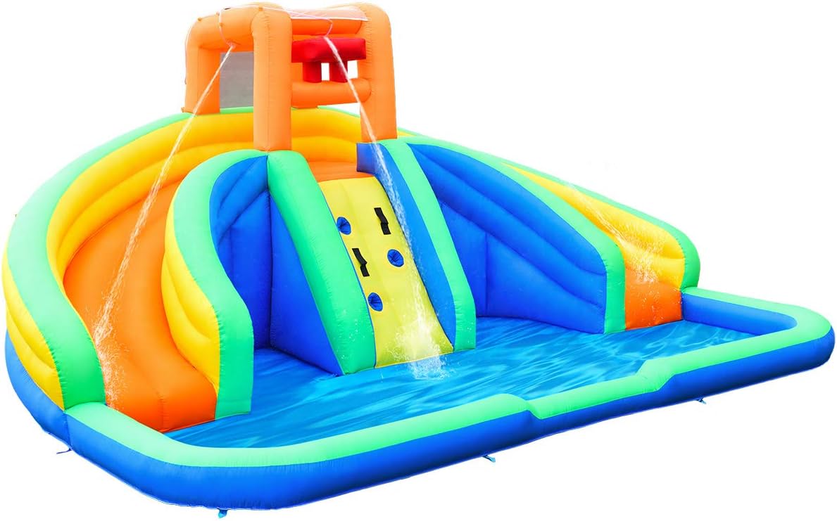COSTWAY Hüpfburg aufblasbar mit 2 Rutschen, Wasserrutsche Spielpool, Springburg Wasserpark ...