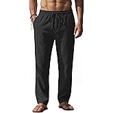 COOFANDY Men's Casual Linen Pants Loose Fit Elastic Waist Drawstring Lightweight Pant Summer Beach Trousers