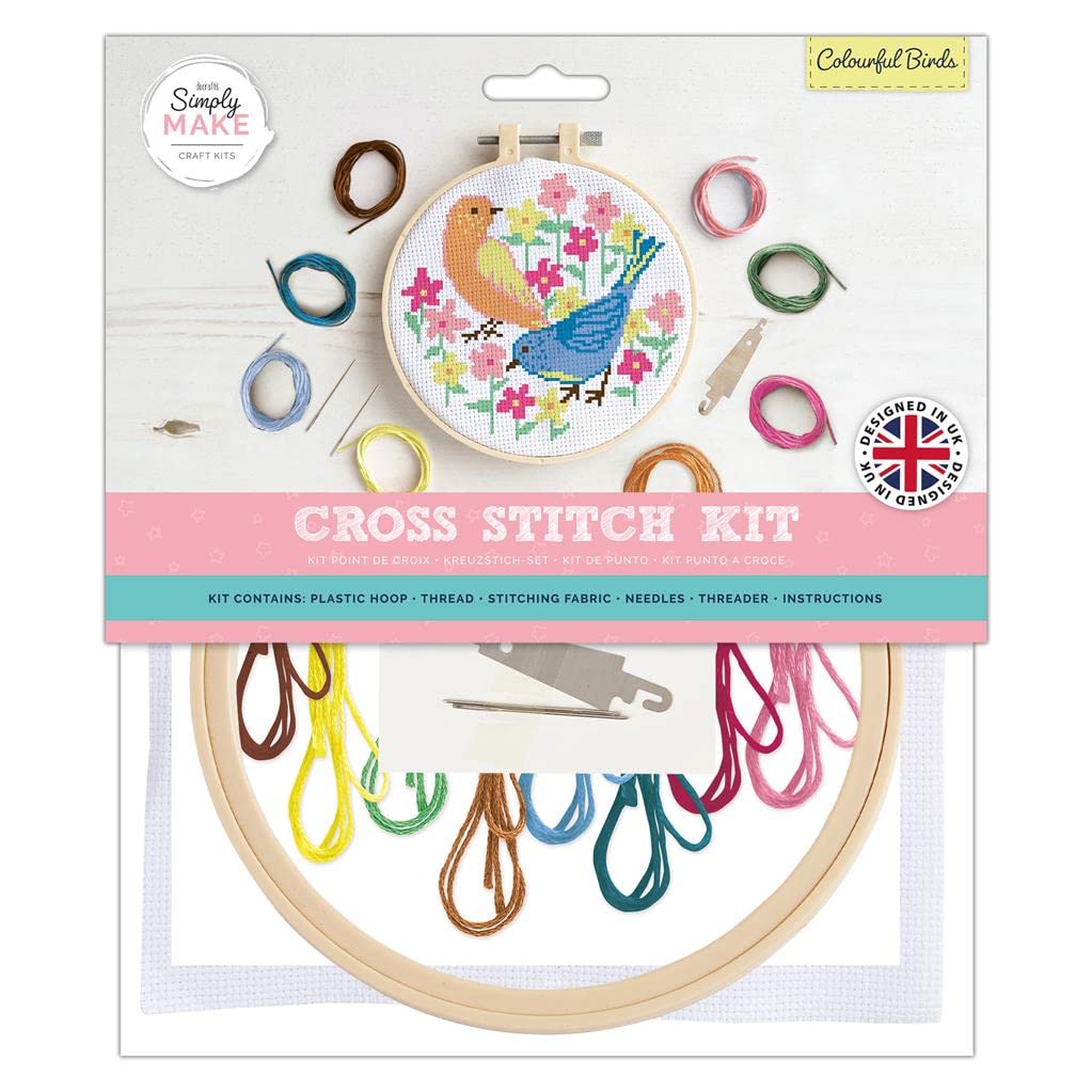 Simply Make Adults Colourful Birds Embroidery Craft Cross-Stitch Kit, Makes A Perfect Present, Creativity, Hobby Enthusiast, Ideal Beginners First Starter Sets, Make Your Own DIY Crafts — image 1