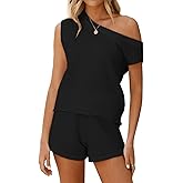 Tankaneo Womens Off The Shoulder 2 Piece Outfits Sweater Sets Shorts Casual Matching Lounge Sets 2025