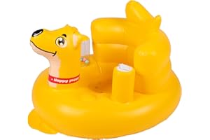 INFLATEFLY Baby Seat Inflatable Infant Floor Seat Toddler Chair Support Sitting Up Built in Air Pump with Tinkling Bells for 5-36 Months Home and Travel (Yellow)