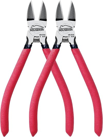 HOUSERAN 6 Inch Wire Cutters 2 Pack Flush Cut Pliers Spring Loaded Red Handle